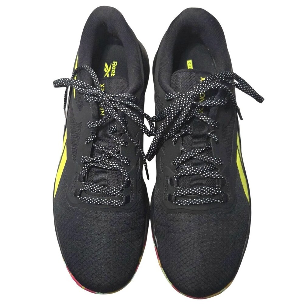 Reebok Mens NanoFlex TR Black Training Shoes Lime Camo OrthoLite Footbed - Picture 4 of 9